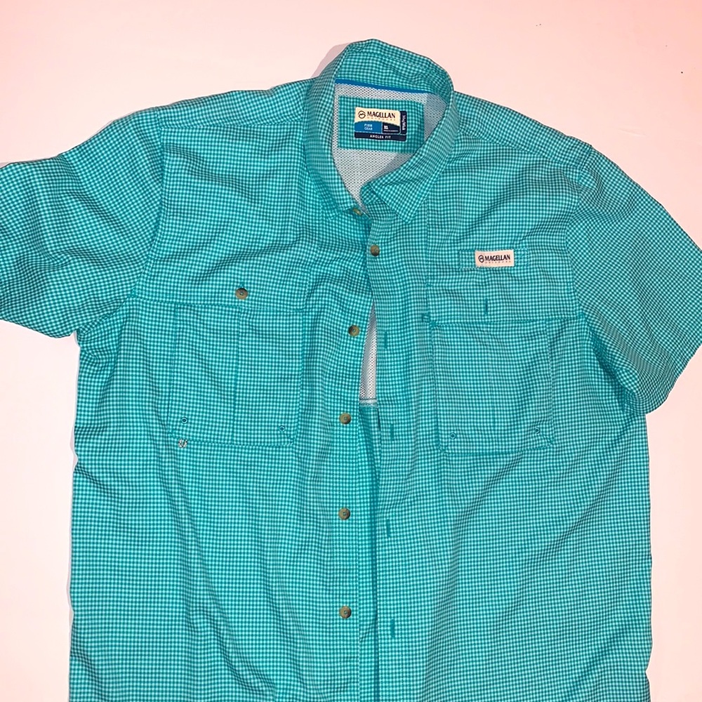 Magellan Angler Fit Men’s Button Down Shirt Teal